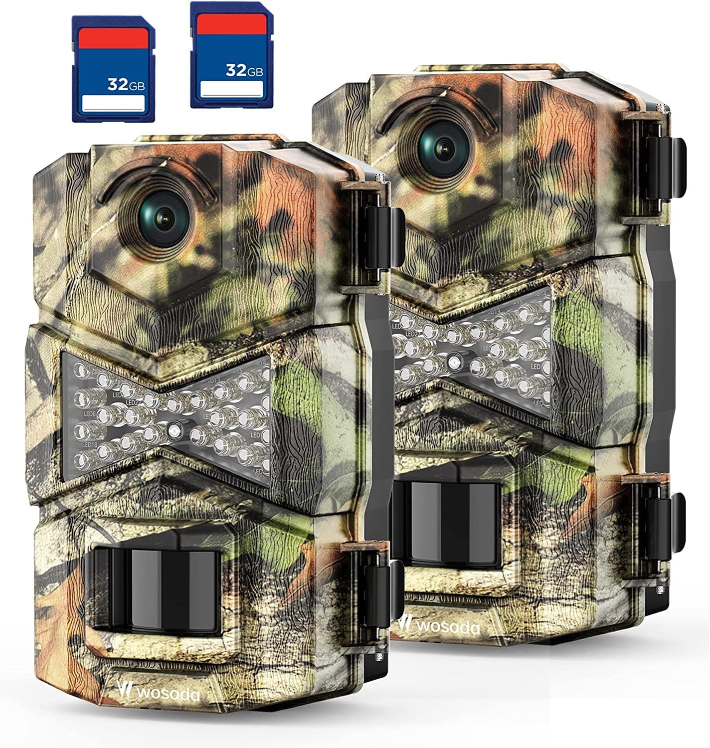 2 Pack Night Vision Trail Cameras: 30MP HD Game Cam Set for Wildlife Monitoring & Security