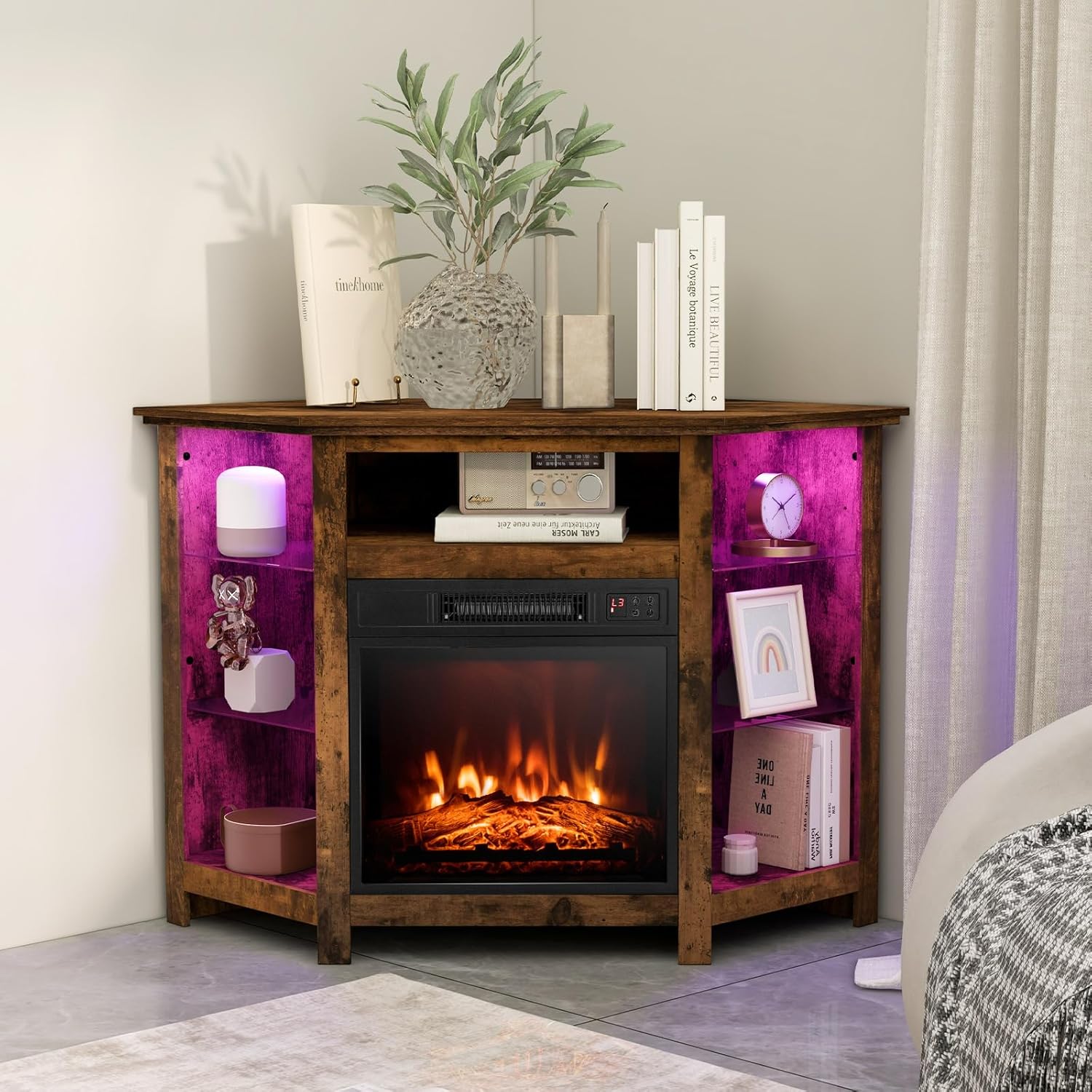 Rustic Brown Fireplace TV Stand - Fits TVs up to 50