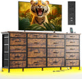 EnHomee Rustic Brown Dresser: 18 Drawers, LED Lights, Power Outlets
