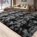 Soft Modern Large Shaggy Area Rug 9x11 ft - Plush Tie-Dyed Deep Grey