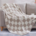 Checkered Throw Blanket Taupe - Soft Cozy Fluffy 60in x 80in