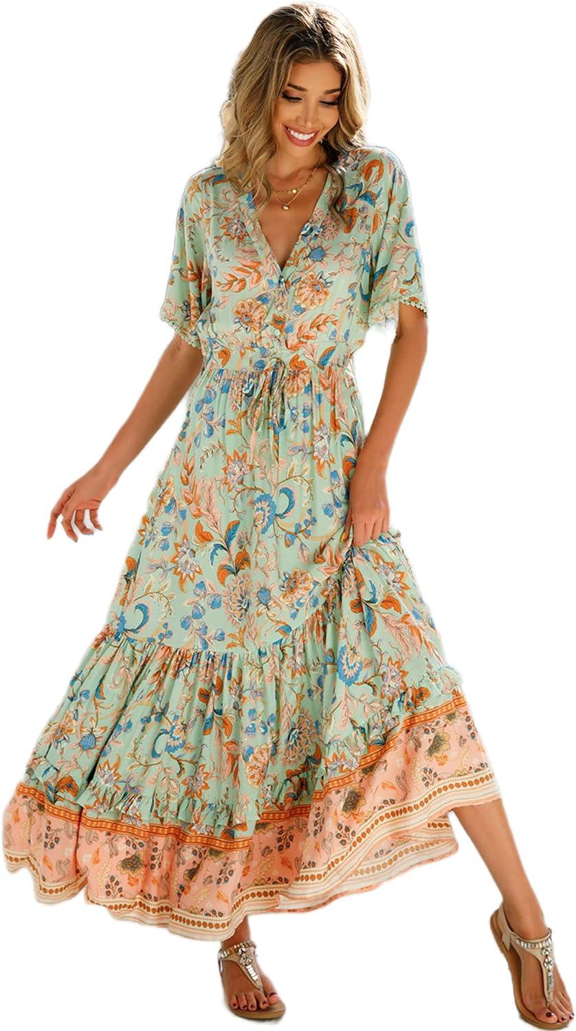R.Vivimos Womens Summer Cotton Floral Print Midi Dress Review