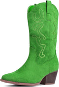 Cowgirl Mid Calf Western Embroidered Boots for Women - Low Chunky Heel