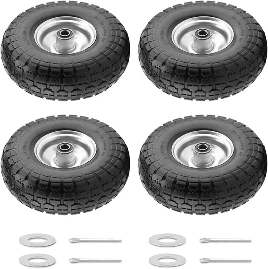4 Pack 10in Solid PU Tires and Wheels for Garden Carts and More