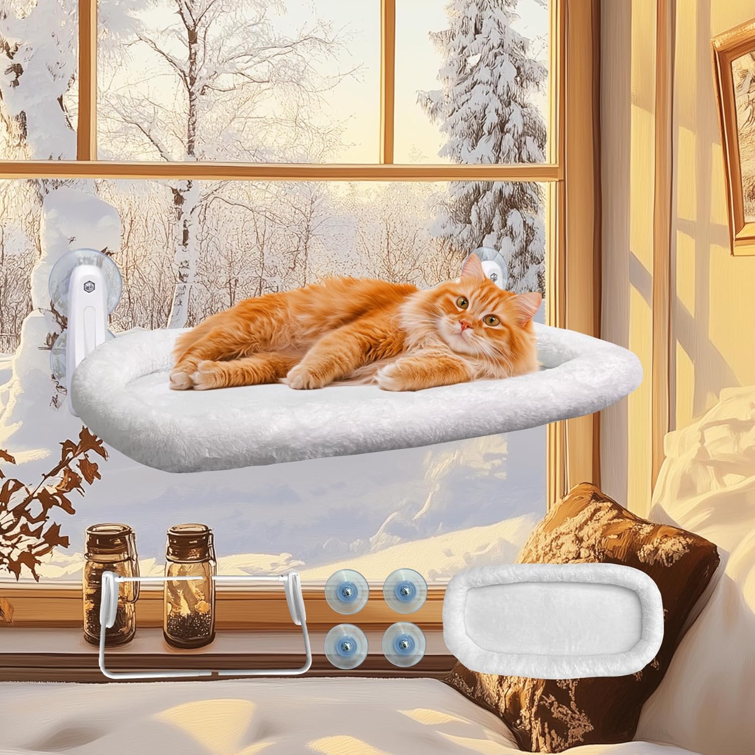 Cat Window Perch Cushion Bed for Large Cats with Suction Cups