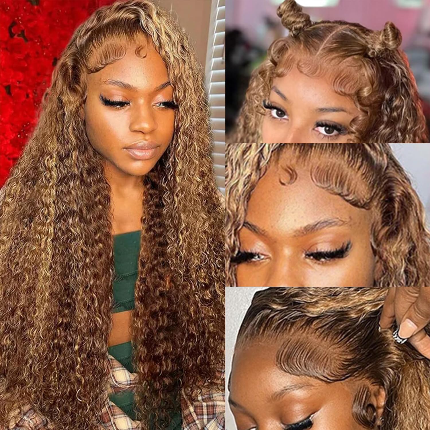 26 Inch Highlight Ombre Deep Wave Lace Front Wigs for Women
