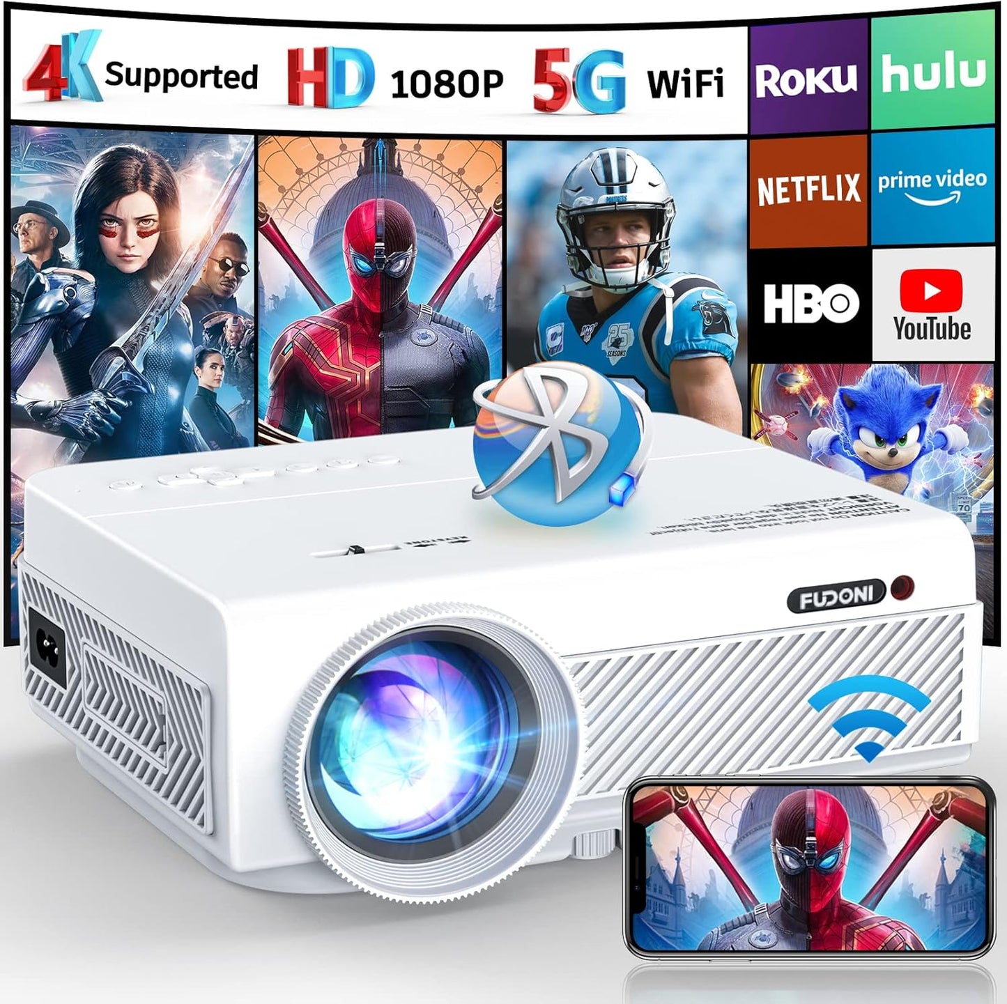 FUDONI 5G WiFi 1080P Projector: Ultimate Connectivity!