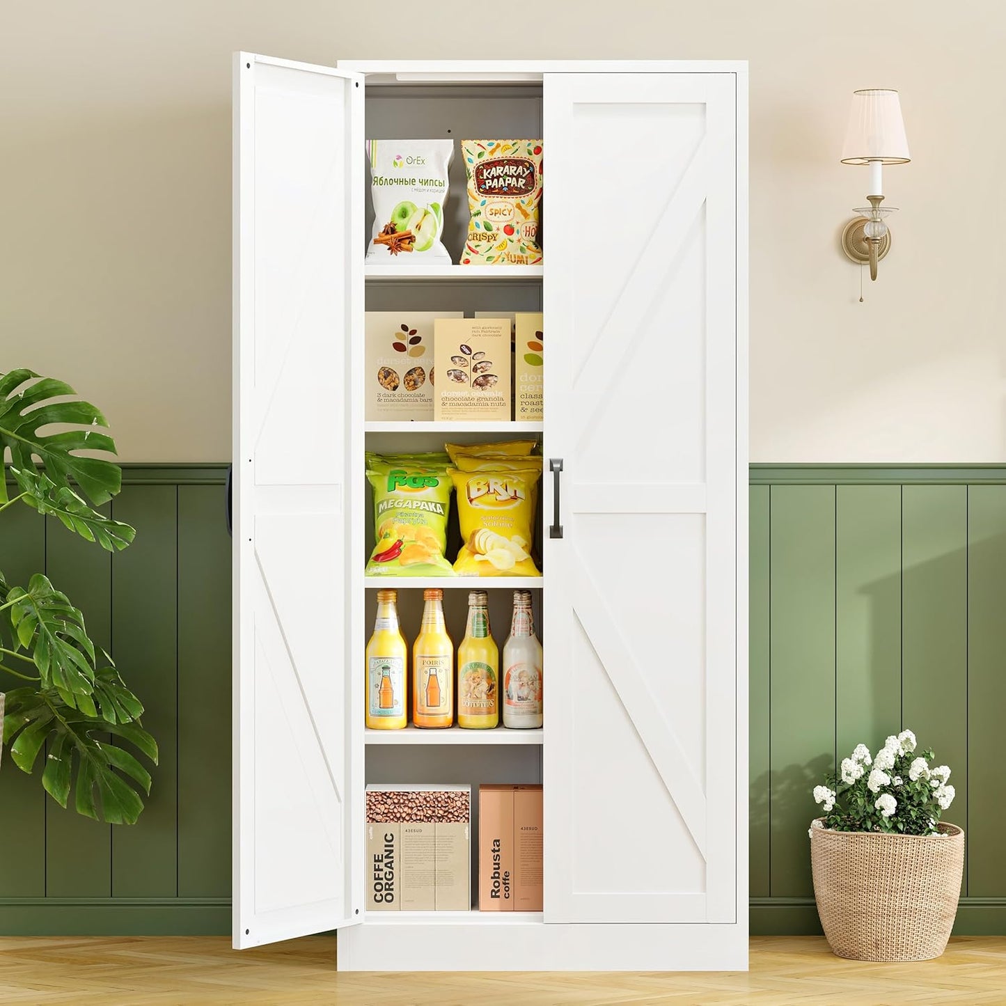 RAVIGIN 61 H Rustic Farmhouse Pantry Cabinet