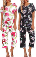 Ekouaer 2 Pack Womens Pajamas Short Sleeve and Capri Set - Soft