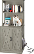 Large Cat Litter Box Furniture with Shelves and Charging Station