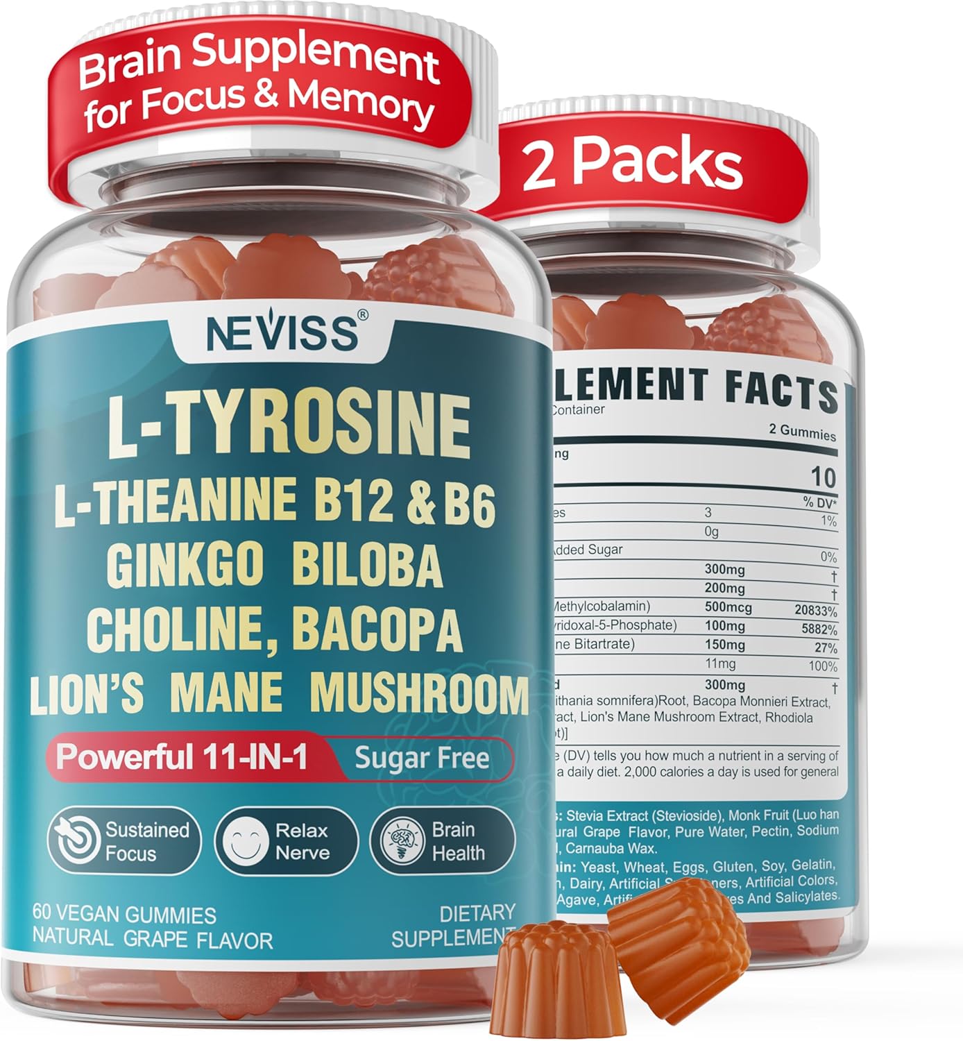 11-IN-1 Brain Supplement for Memory and Focus with L-Tyrosine