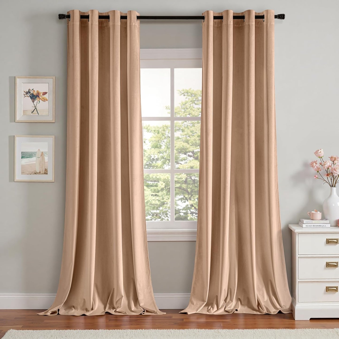 MIULEE Velvet Curtains Blush Beige Elegant Grommet Insulated