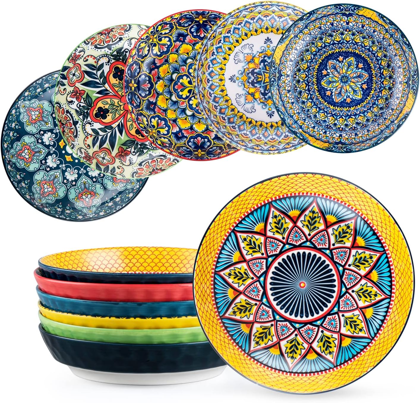 HENXFEN LEAD Pasta Salad Bowls Set of 6 for Stylish Dining