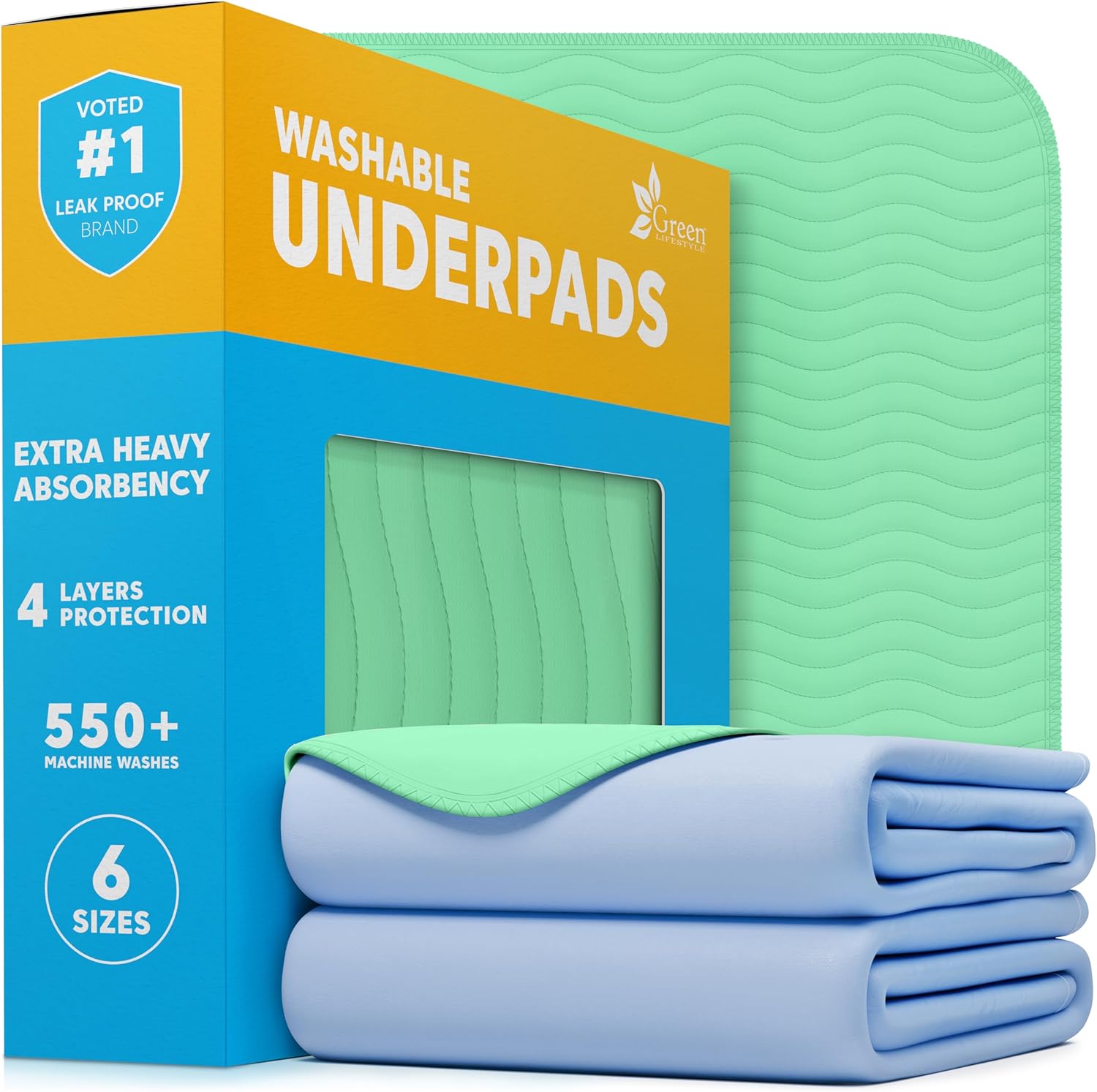 GREEN LIFESTYLE Washable Underpads for Bedwetting and Incontinence