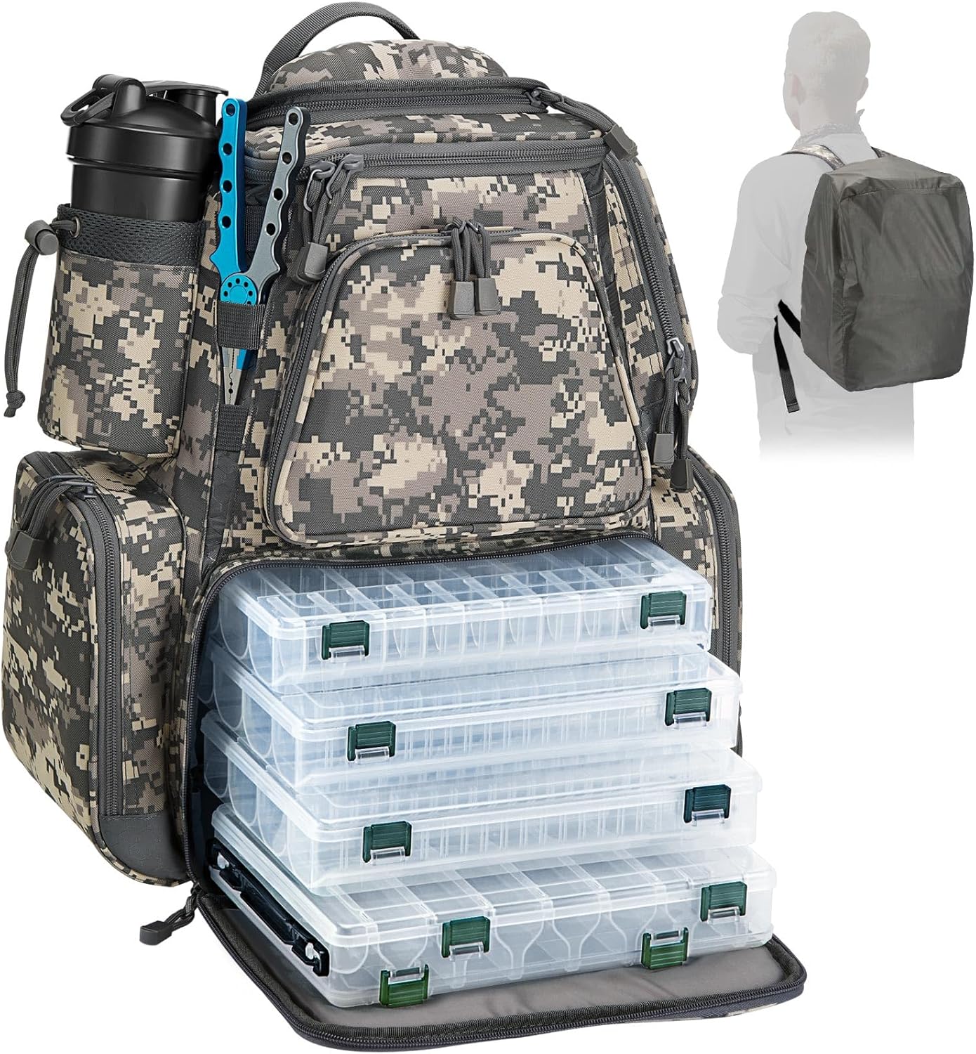 Piscifun Large Waterproof Fishing Backpack with 4 Boxes