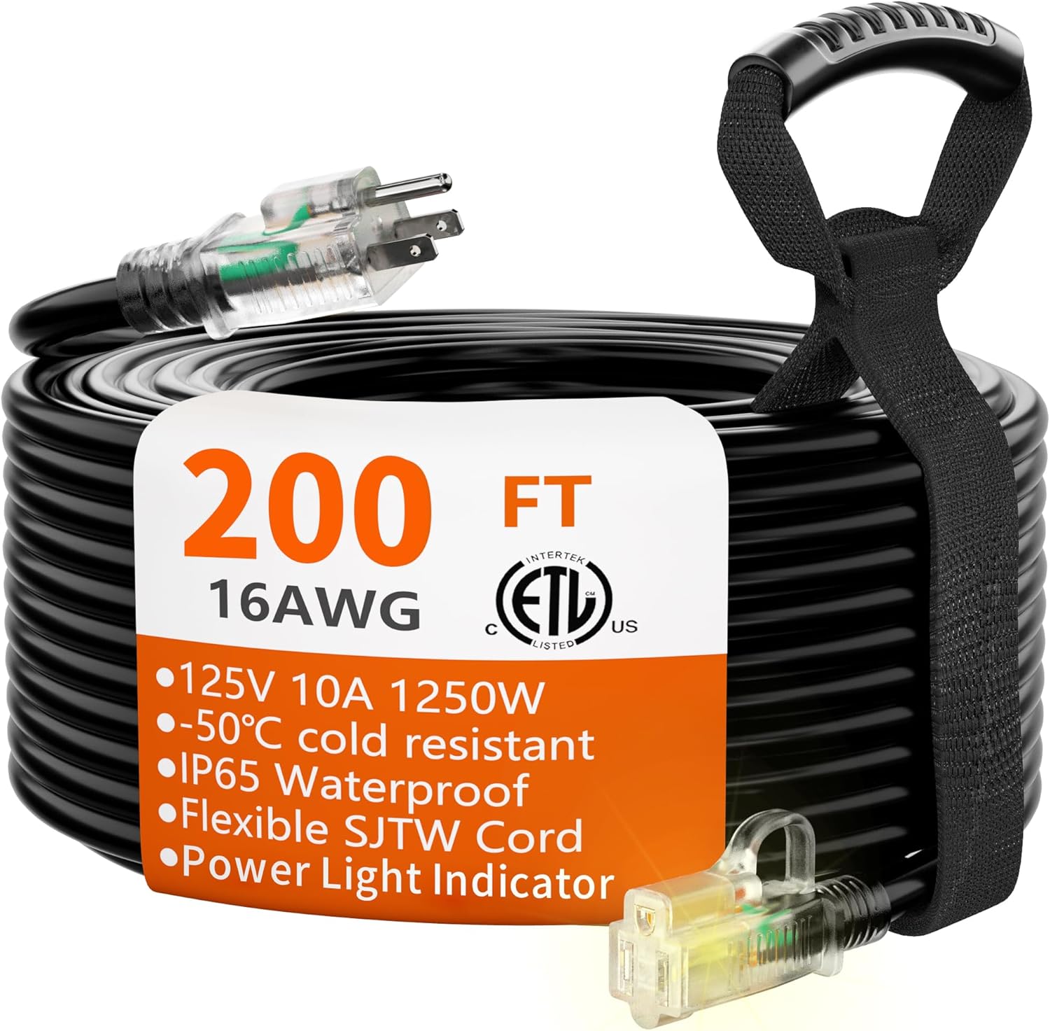 HUANCHAIN 200 ft Extension Cord Outdoor Waterproof and Flexible