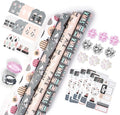 Christmas Kraft Wrapping Paper Set - Rustic Pink and Grey Gift Bundle
