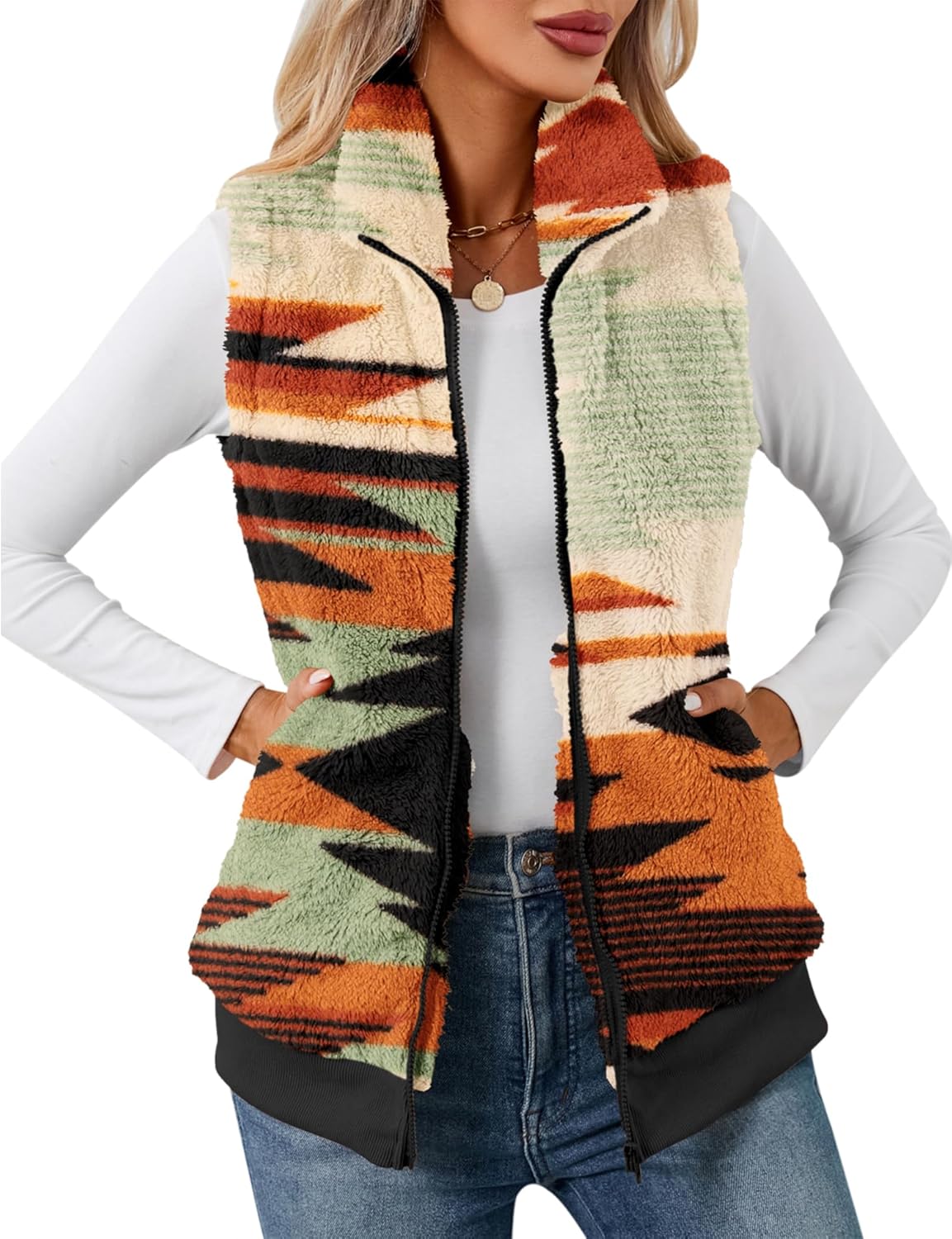 LOMON Womens Fuzzy Fleece Vest for Casual Warmth in Winter