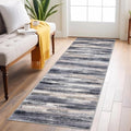 Modern Abstract Runner Rug 2x6 Grey Black Navy - Washable Thin Runner