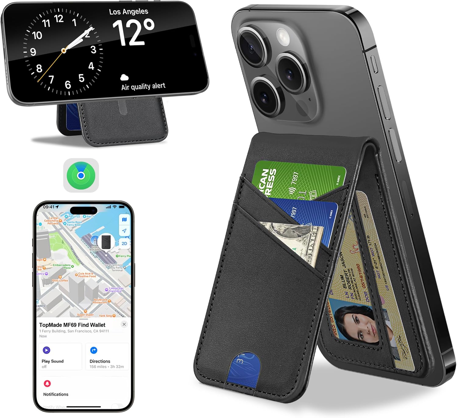 TopMade MagSafe Wallet with Find My Tracker for iPhone Series