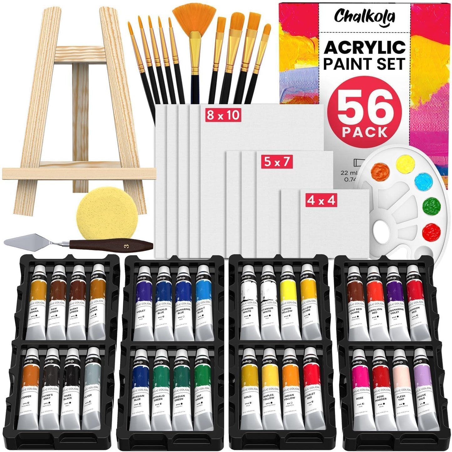 Chalkola Acrylic Paint Set - 56 Pcs Canvas Painting Kit