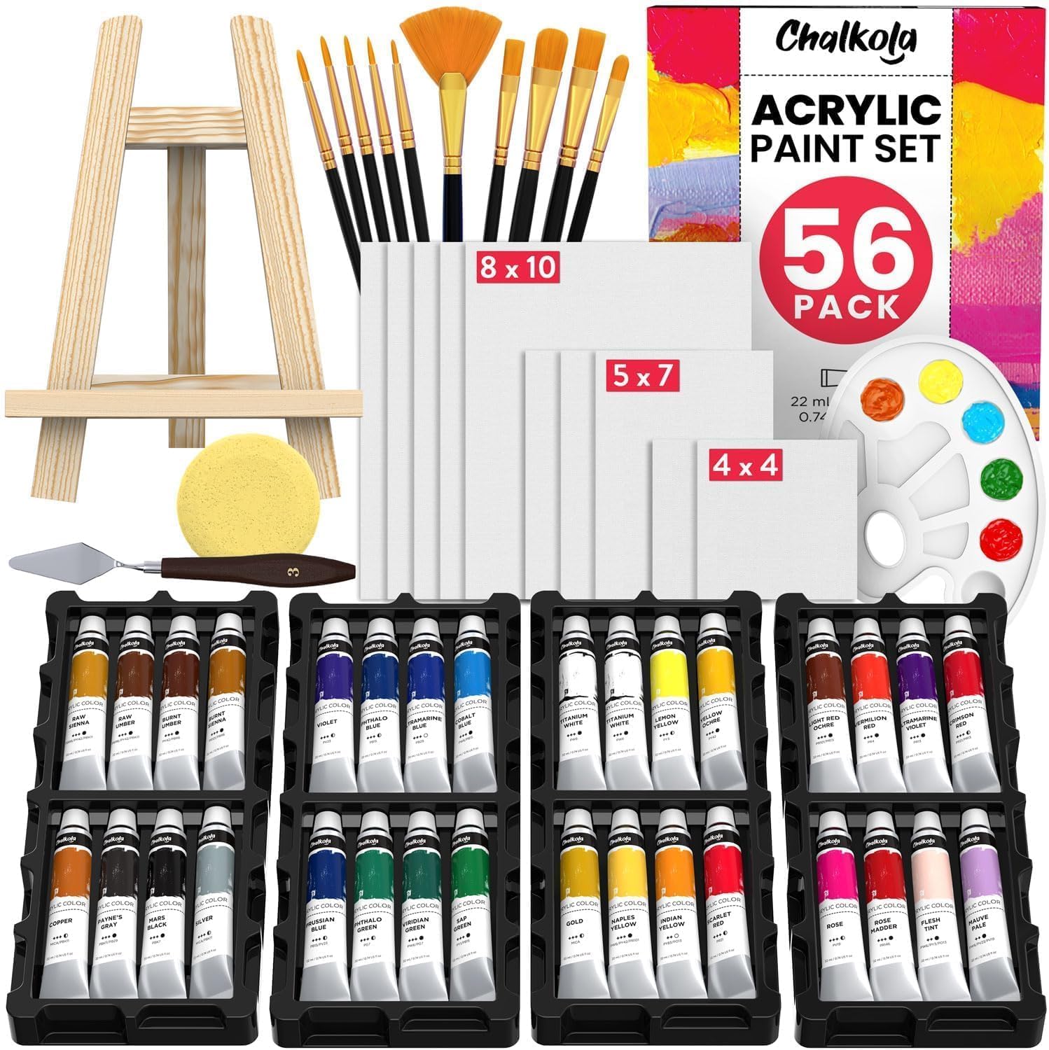 Chalkola Acrylic Paint Set - 56 Pcs Canvas Painting Kit