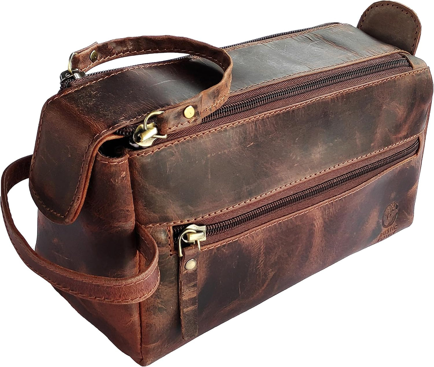 RUSTIC TOWN Buffalo Leather Toiletry Bag for Travel Essentials