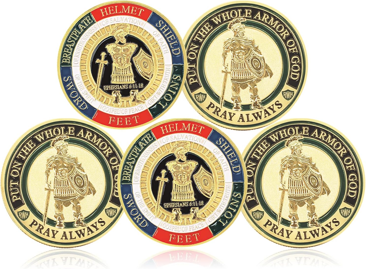 5 Pieces Armor of God Gold Plated Challenge Coins for Faith