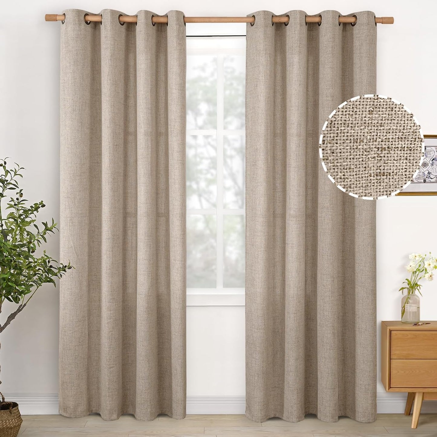 Dark Oatmeal Linen Curtains for Living Room and Bedroom Decor