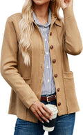 Women Casual Cardigan Knit Button Down Jacket - Soft V-Neck