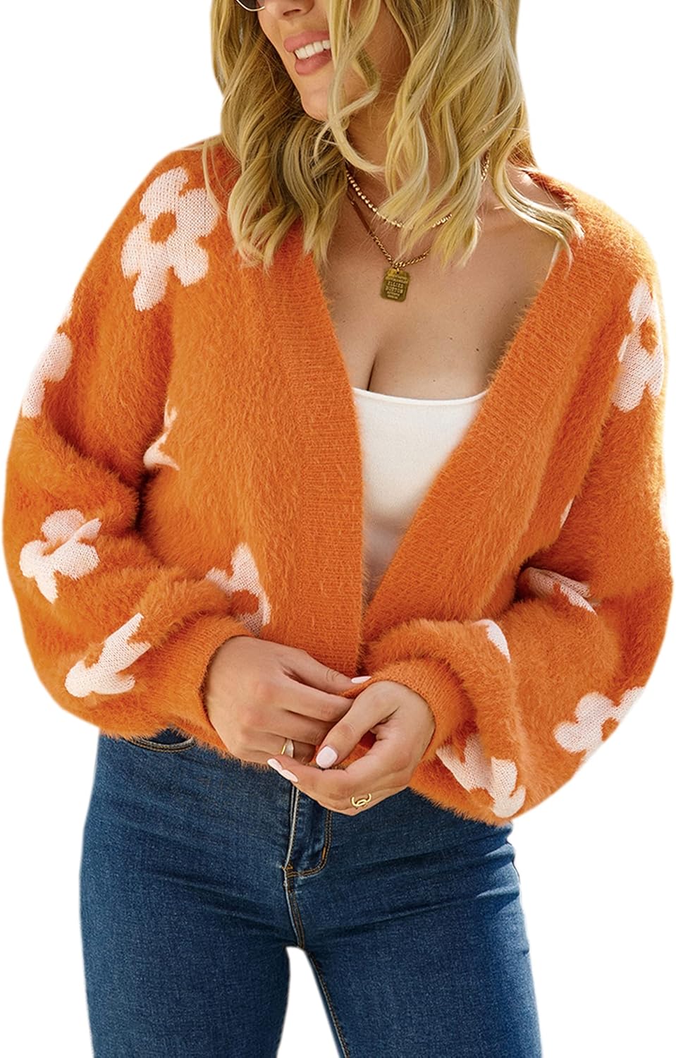 Floral Cropped Cardigan for Women: Stylish Y2K Knit Sweater