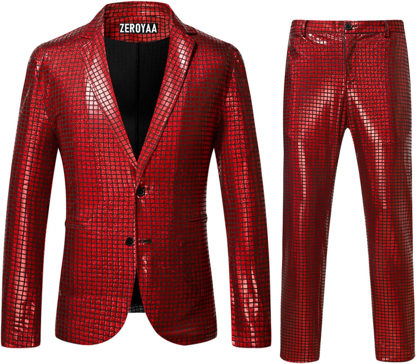ZEROYAA Men's Metallic Shiny Suits for Party and Prom Events
