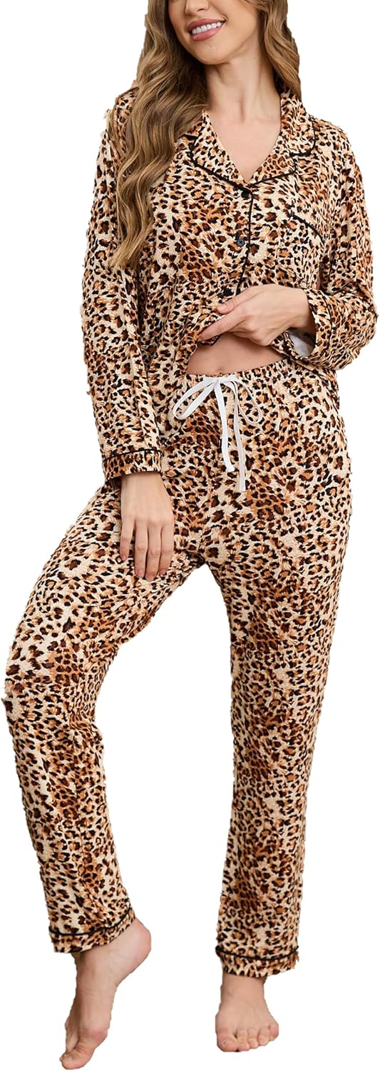Button Up Pajamas for Women Long Sleeve Soft Loungewear Set