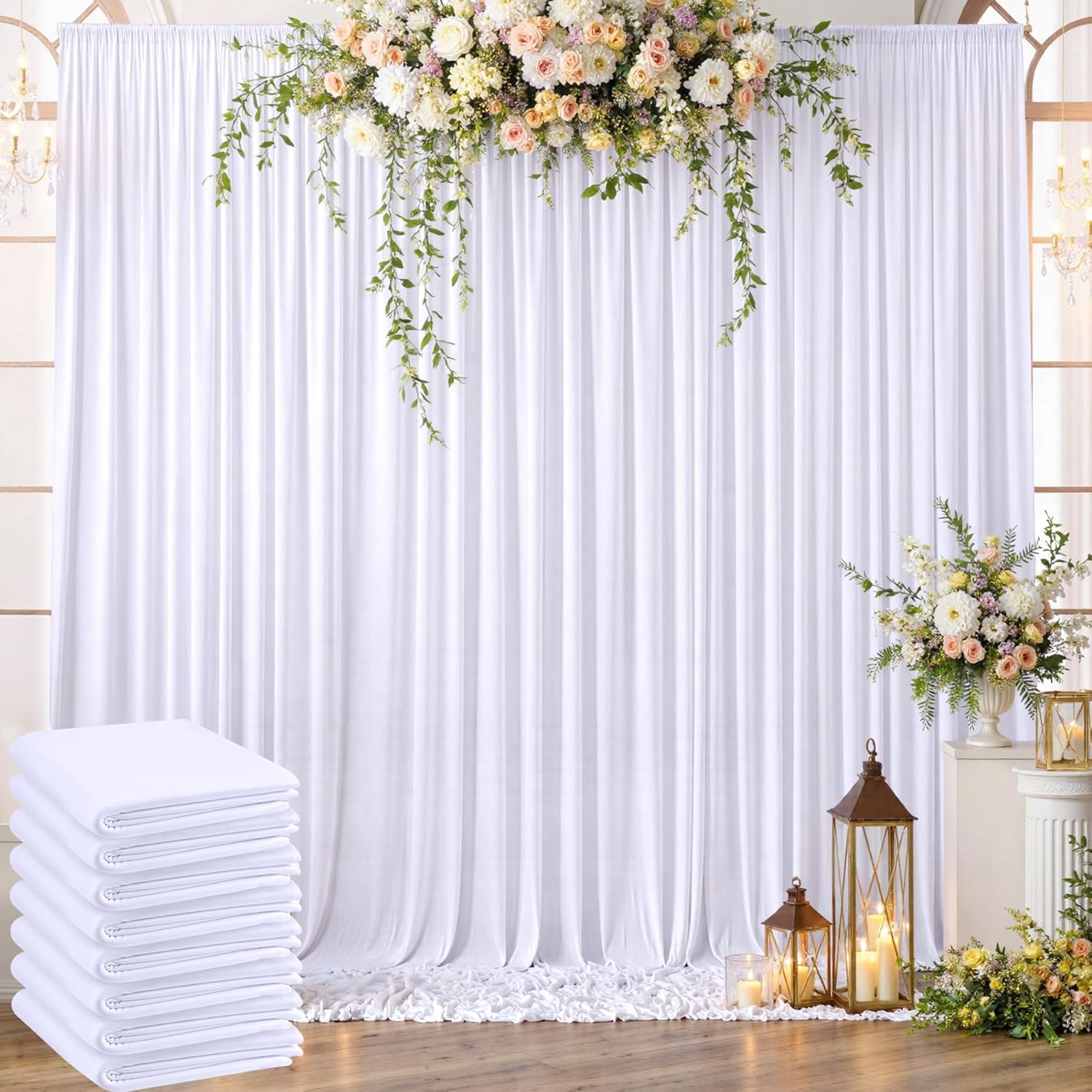 40ft x 10ft Wrinkle Free White Backdrop Curtain for Parties