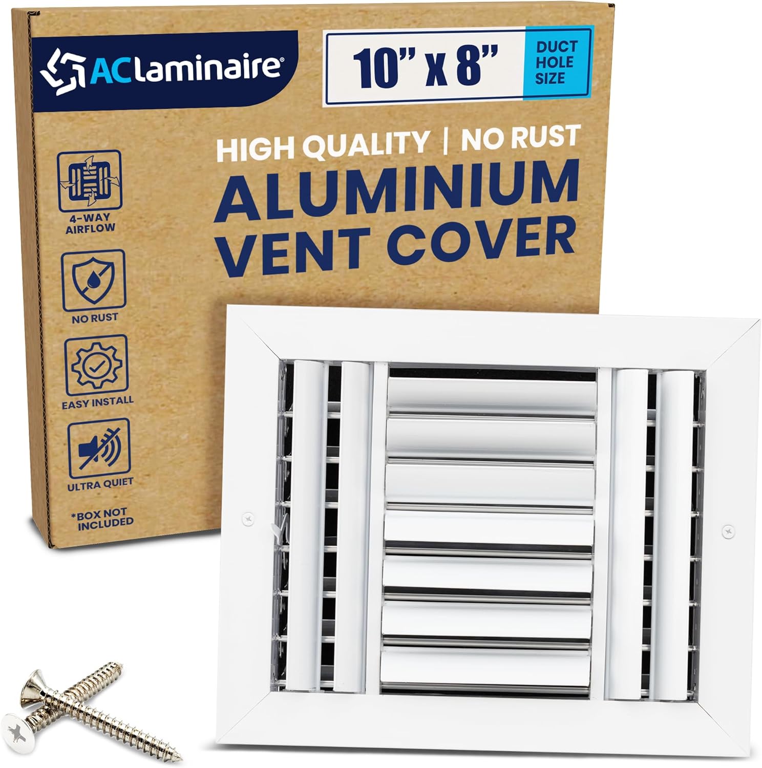 10x8 Inch Aluminum 4-Way Air Flow Vent Cover for HVAC Systems