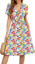 WEACZZY Women's Short Sleeve V-Neck Floral Dress with Pockets