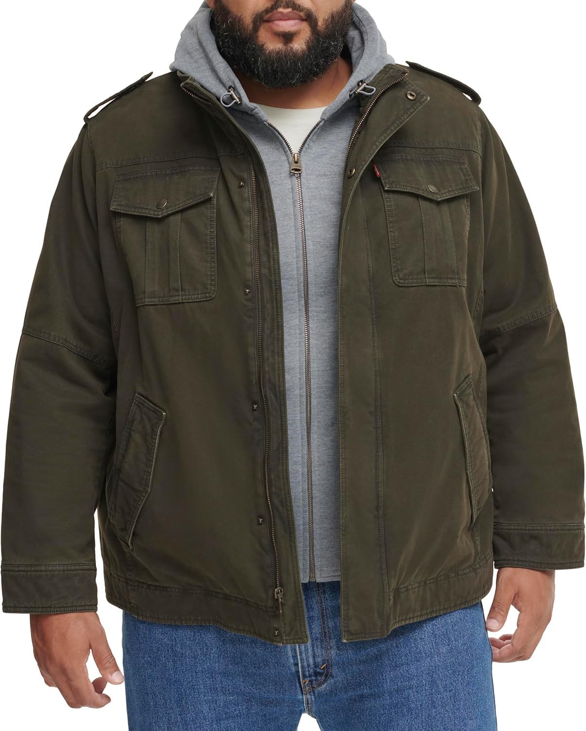 Levi's Men's Washed Cotton Hooded Military Jacket for All Seasons