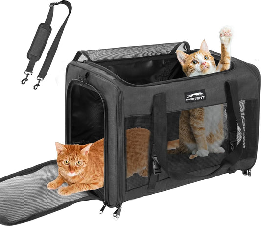 Spacious Pet Carrier for Large Cats and Small Dogs, Black