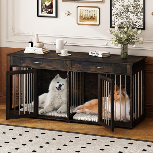 Large Double Dog Crate Furniture for Two Medium Breeds