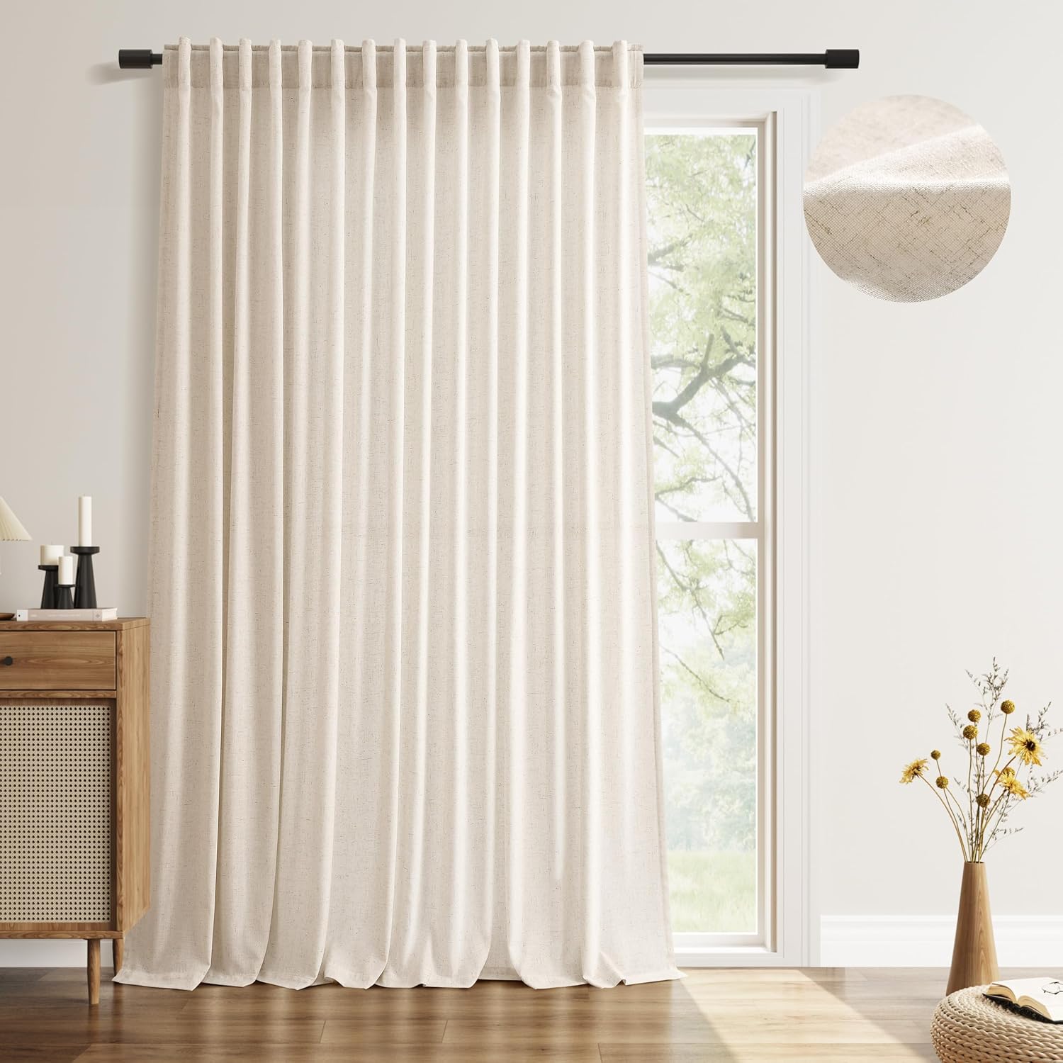 Beige Farmhouse Extra Wide 100 Inch Curtains for Living Room