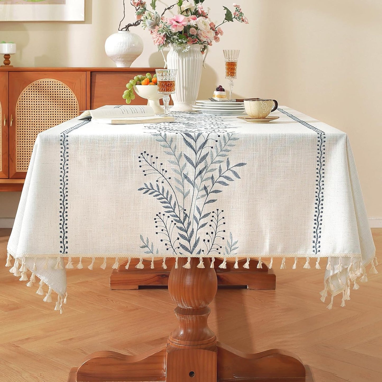 Laolitou Heavy Duty Cotton Linen Table Cloth for Elegant Dining