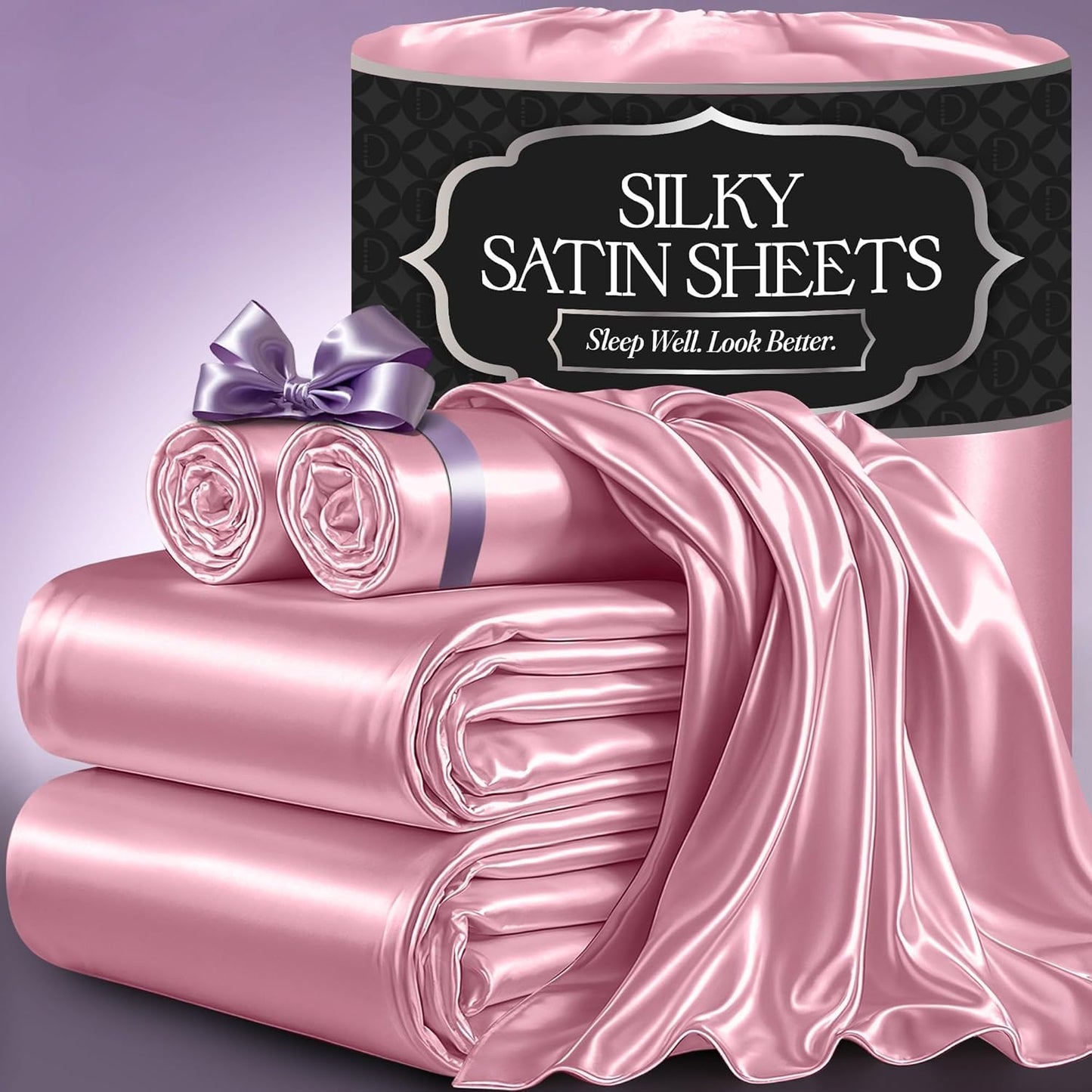 DECOLURE Satin Bed Sheets - Luxury Silky Full Size Bedding Set