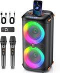 Karaoke Machine with 2 Wireless Microphones - Portable Bluetooth PA