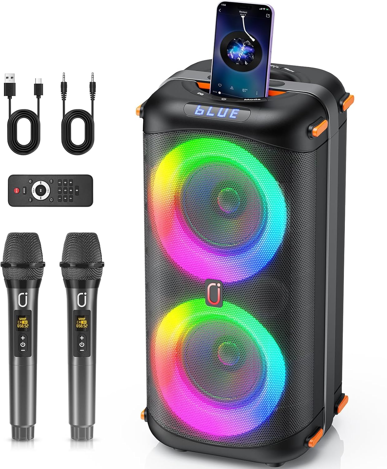 Karaoke Machine with 2 Wireless Microphones for Parties