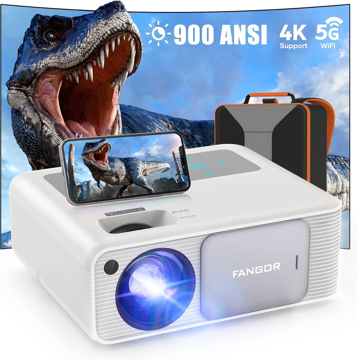 FANGOR 4K Projector: HD 900 ANSI, 5G WiFi, Bluetooth