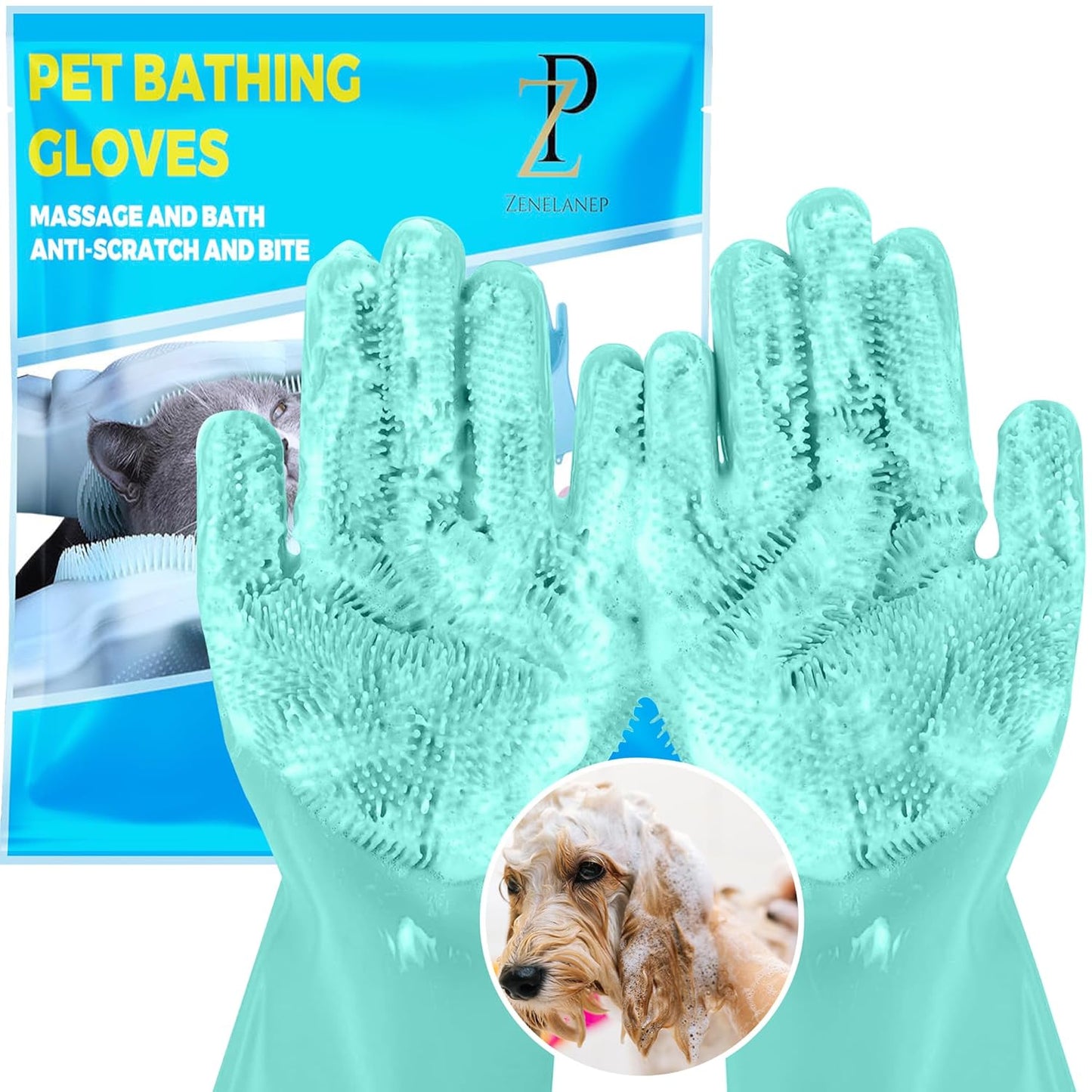 5-Finger Silicone Pet Grooming Gloves - Green