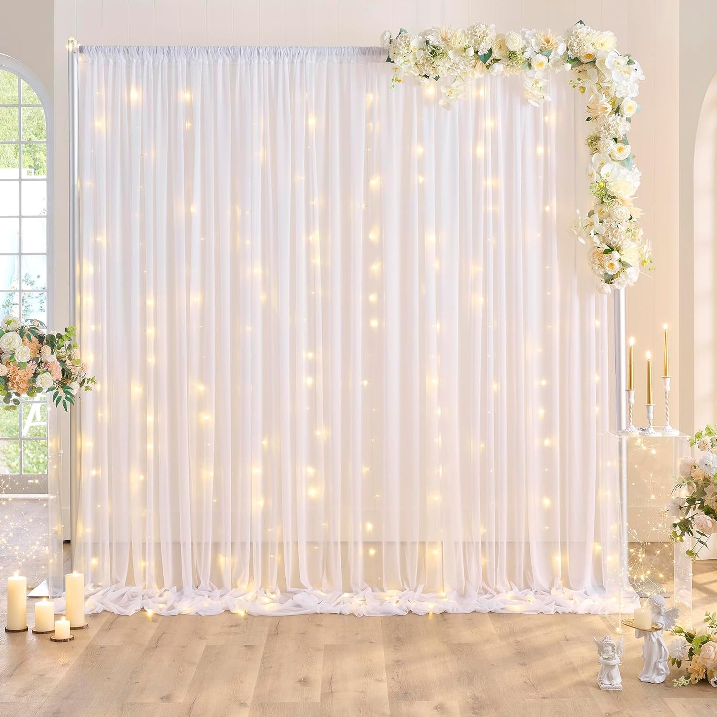 Stunning Sheer Backdrop Curtains with Lights - Perfect for Parties!