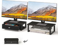 Dual Monitor Stand Riser with Drawers - Ergonomic Desk Organizer