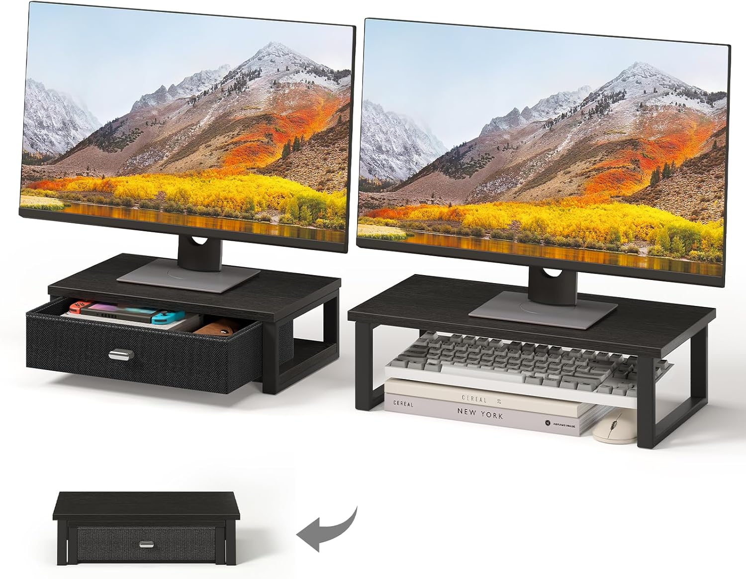WOHOMO Dual Monitor Stand Riser with Drawers for Desk Organization