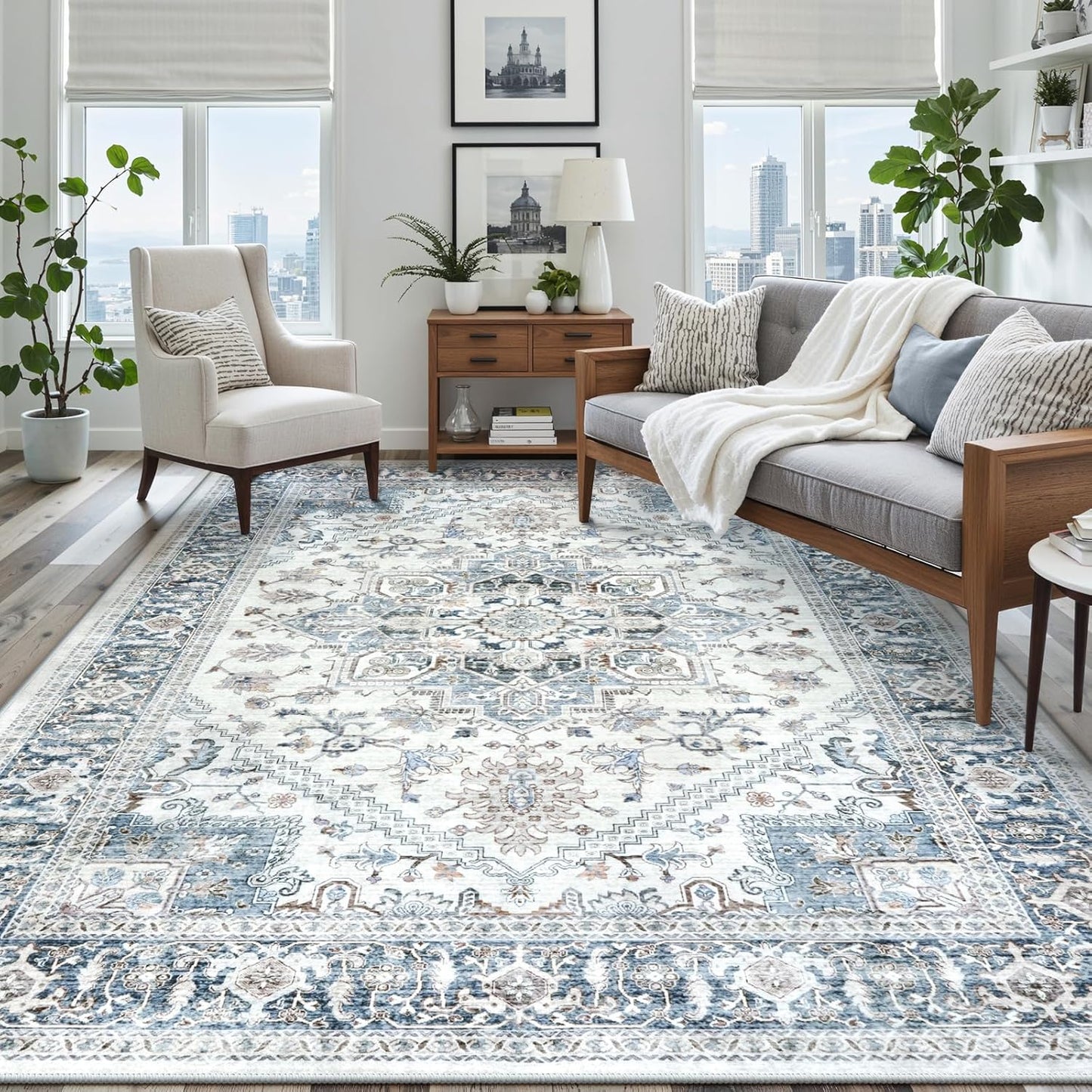 LIVEBOX Washable Area Rug 8x10 - Vintage Tribal Design for Home